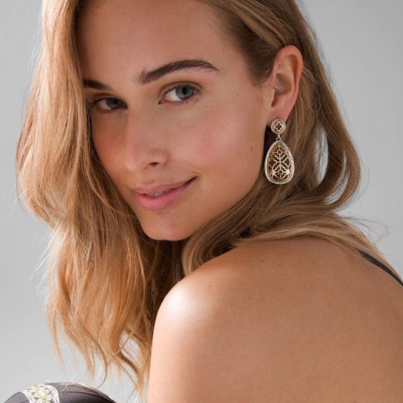 WHBM GORGEOUS! Goldtone + Silvertone Drop Earrings FILIGREE - Picture 2 of 5